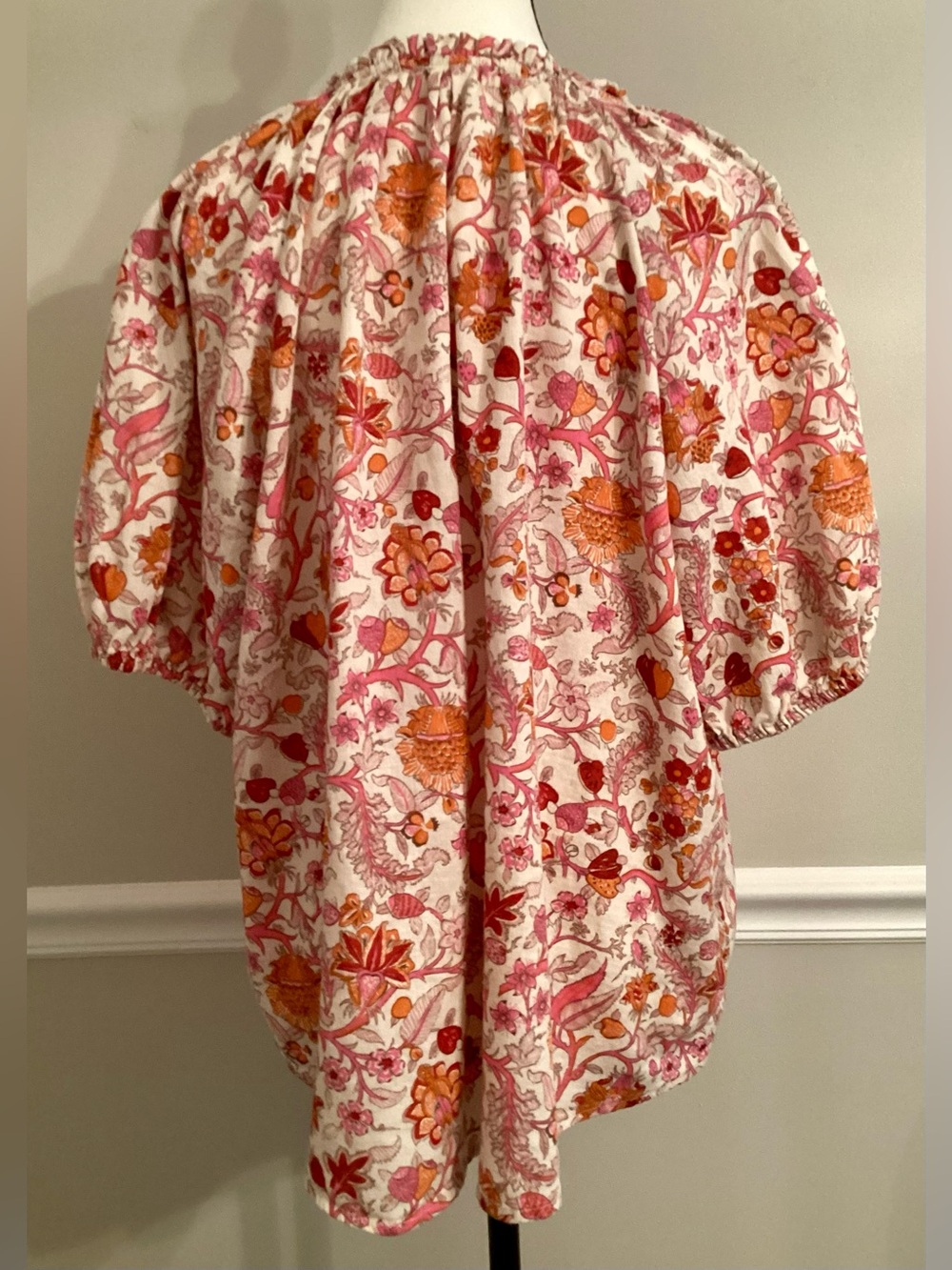 Knox Rose Floral Paisley Peasant Blouse Size L Pink Red Orange Boho Tunic Top - Picture 3 of 9